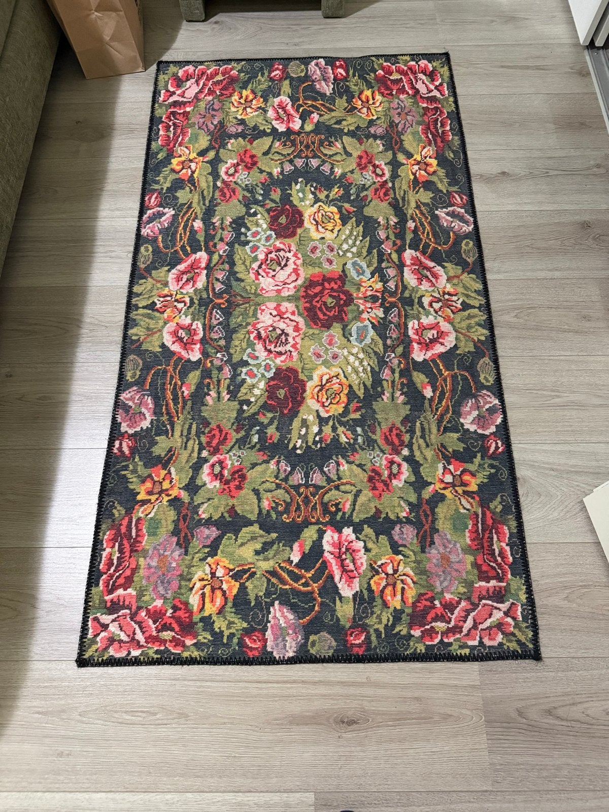 Vloerkleed Estate Rozenkelim Groen 80x150cm, Huis en Inrichting, Ophalen, 100 tot 150 cm, 50 tot 100 cm, Zo goed als nieuw