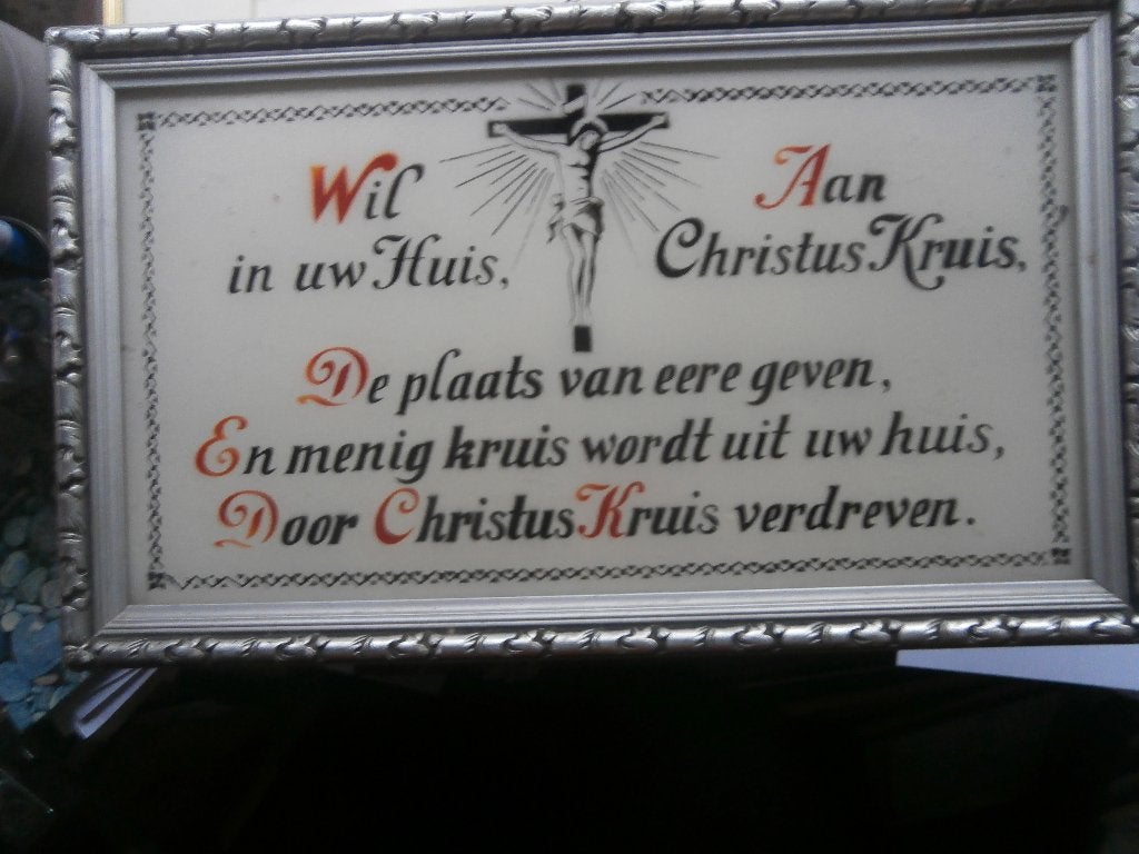 Mooi Zilverkleurig religieus Tekstbordje met spreuk, Ophalen