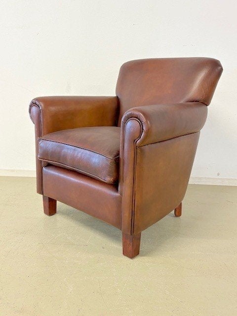 Engelse schapenleren fauteuil, Huis en Inrichting, Fauteuils, Ophalen, Engels / Schapenleer / Klassiek, Zo goed als nieuw, 75 tot 100 cm