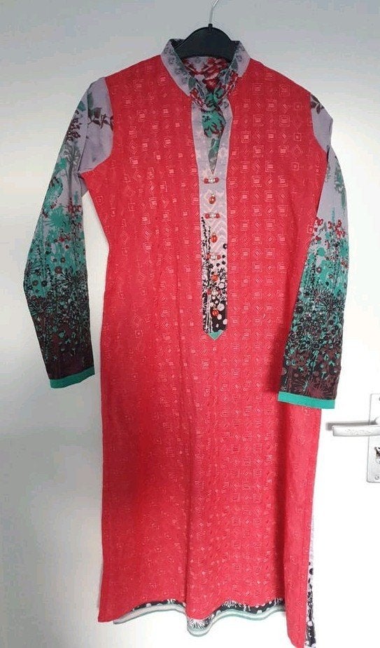 Mooie roze jurk met patroon geborduurde kameez kurta jurk, Maat 38/40 (M), Ophalen of Verzenden, Roze, Onder de knie