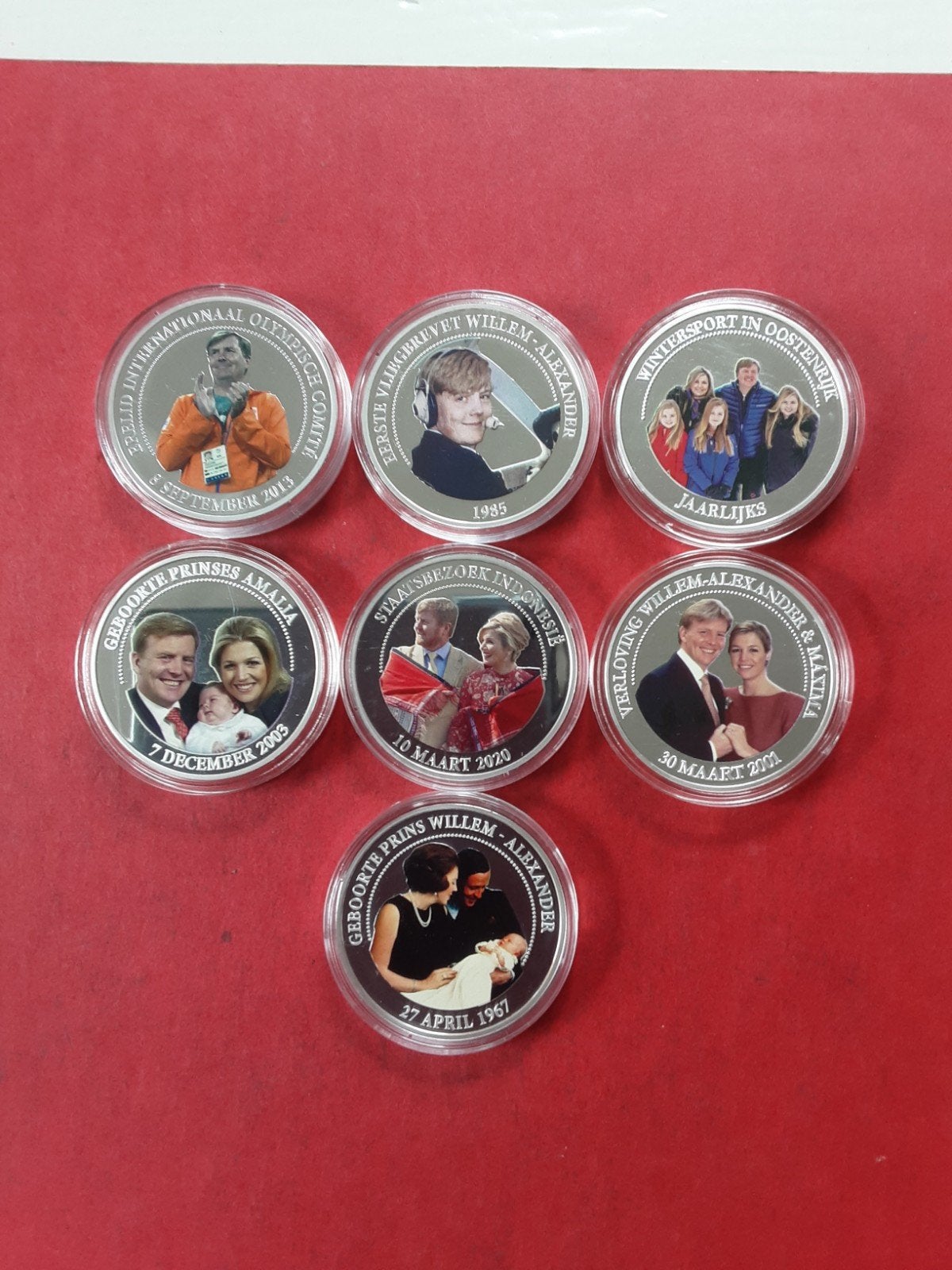 7 penningen Willem Alexander en Maxima, Ophalen of Verzenden, Nederland