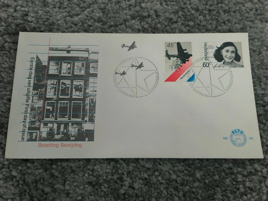 Fdc Herdenking bevrijding 1980 / Anne Frank nr.182, Postzegels en Munten, Ophalen of Verzenden, Onbeschreven, Nederland