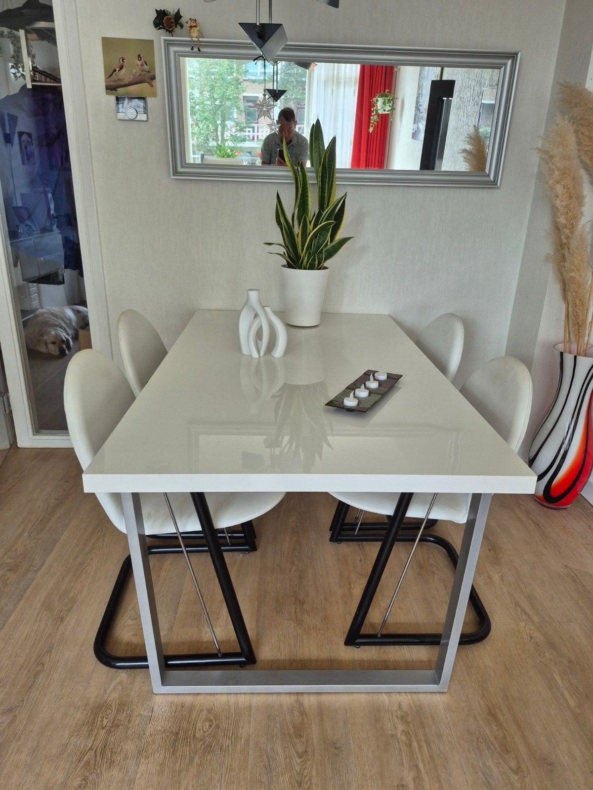 Moderne eettafel  Wit hoogglans, Huis en Inrichting, Ophalen, Kunststof, 50 tot 100 cm, Zo goed als nieuw