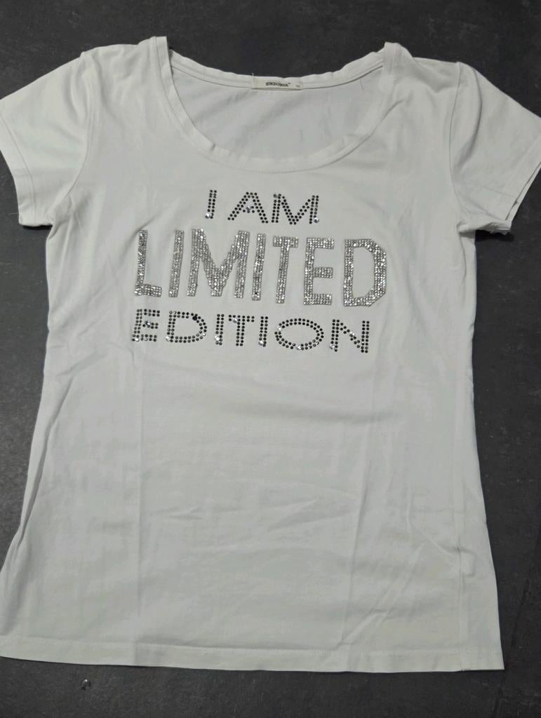 Dames wit katoenen T-shirt met steentjes, Wit, Maat 42/44 (L), Ophalen of Verzenden, Korte mouw