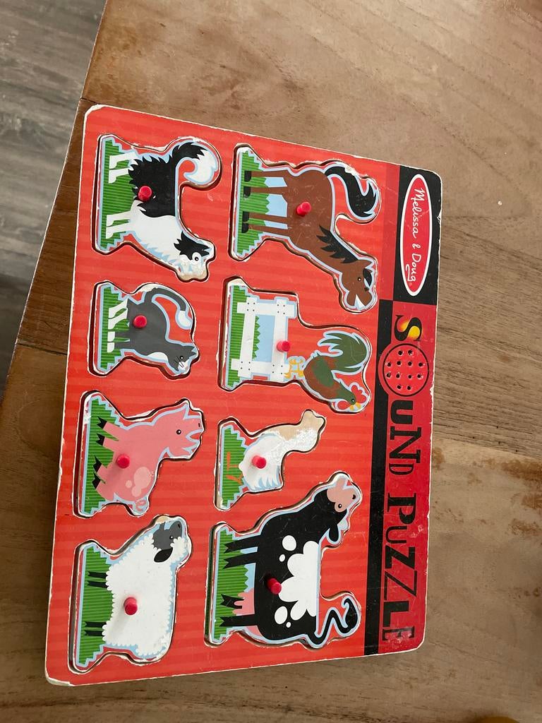 Melissa & Doug Boerderij Geluiden Puzzel, Gebruikt, Ophalen of Verzenden, Van hout, Minder dan 10 stukjes
