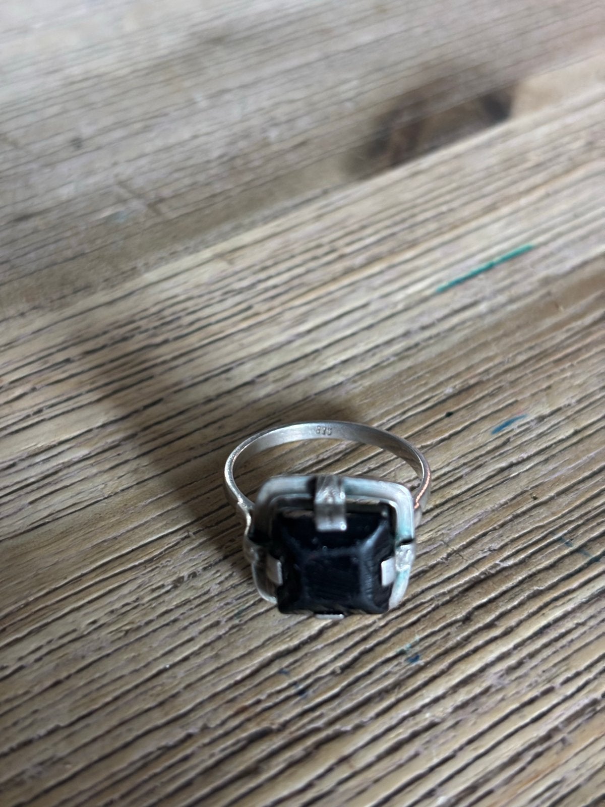 Vintage 835 zilveren ring met zwarte onyx, Sieraden, Tassen en Uiterlijk, Ringen, Gebruikt, Zwart, Ophalen of Verzenden, 17 tot 18