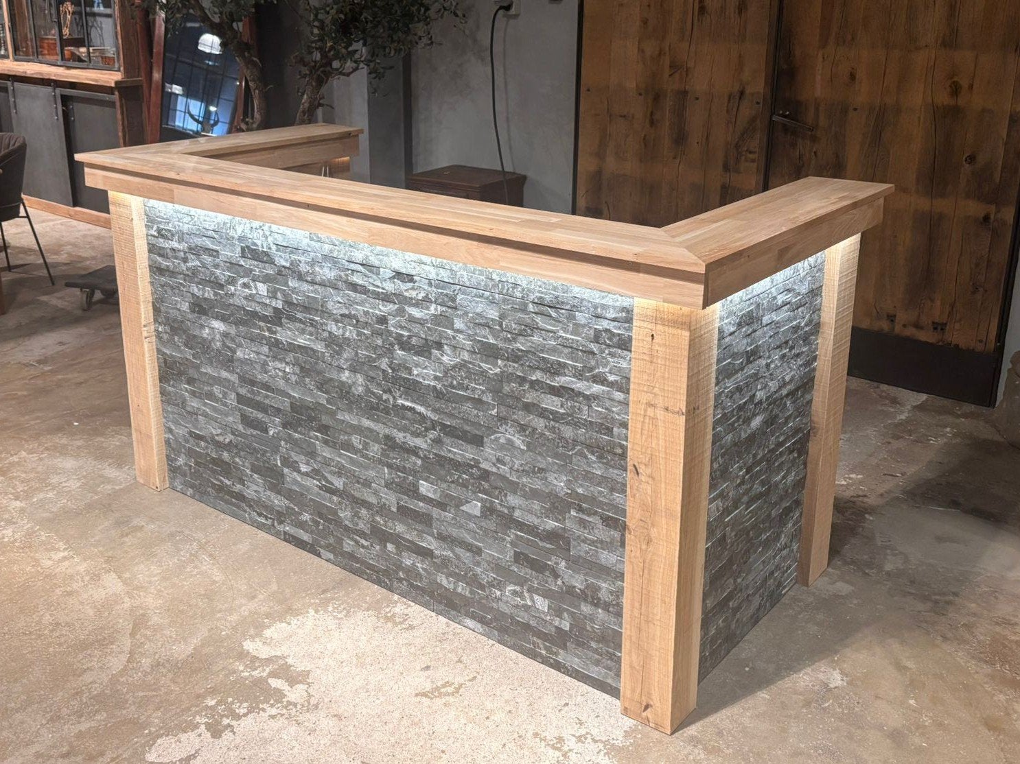 Eikenhouten mancave bar, eiken, steen en LED, ook op maat, Ophalen of Verzenden, Nieuw