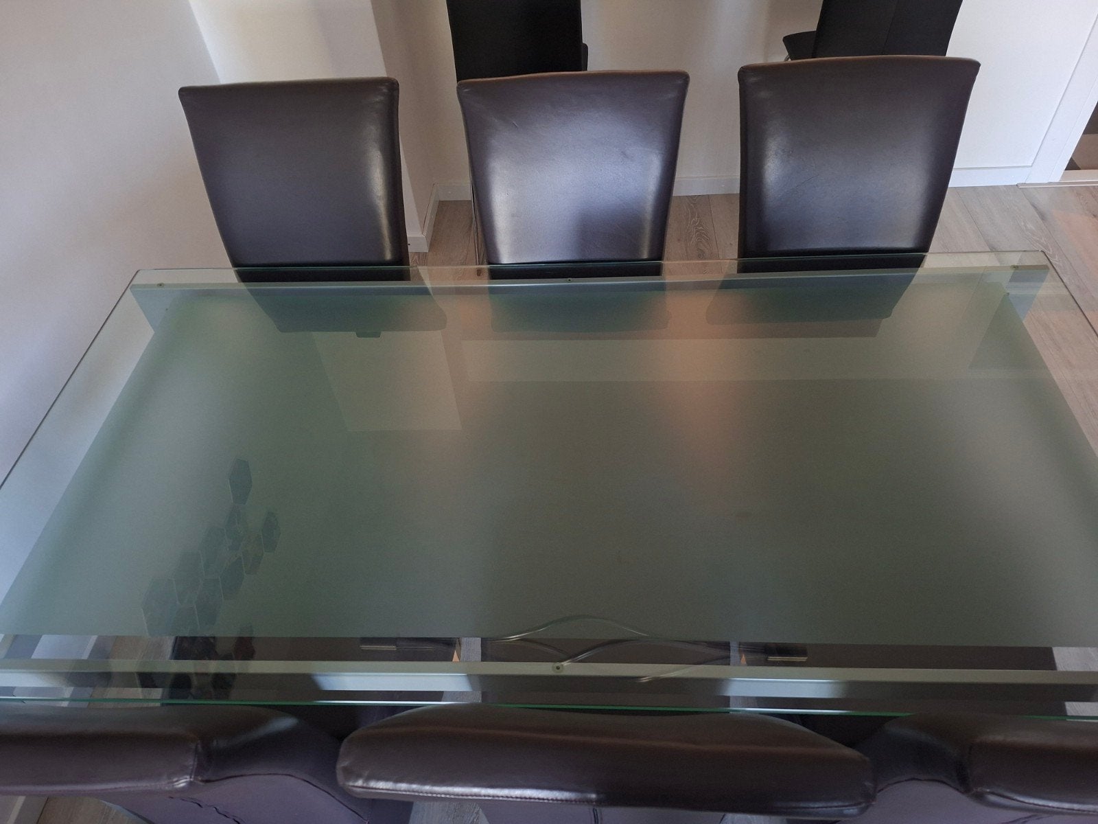 Glazen eettafel met 6 stoelen en salontafel helemaal gratis!, Ophalen, Gebruikt, 200 cm of meer, 50 tot 100 cm