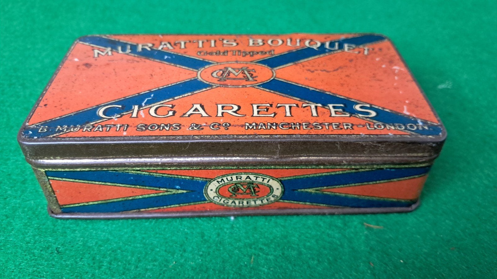 Antiek sigarettenblikje Muratti's Bouquet Cigarettes - Manch, Ophalen of Verzenden, Gebruikt, Overige