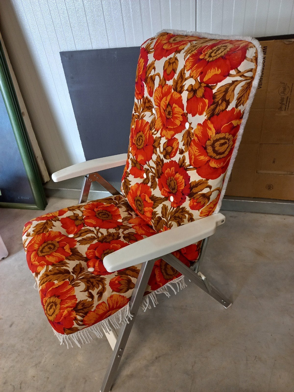 Vintage Tuinstoel met Dik kussen - Bloemenprint, Ophalen, Gebruikt, Vintage, Retro, Metaal