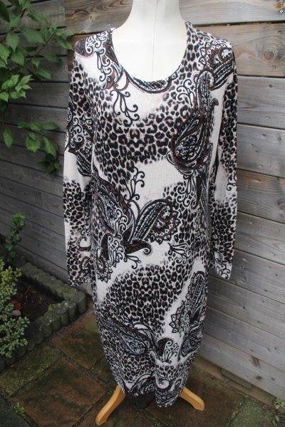 Jurk beige/ bruin Leo Guy mt 5 (L/XL) Vaste prijs, Beige, Maat 42/44 (L), Leo Guy, Ophalen of Verzenden