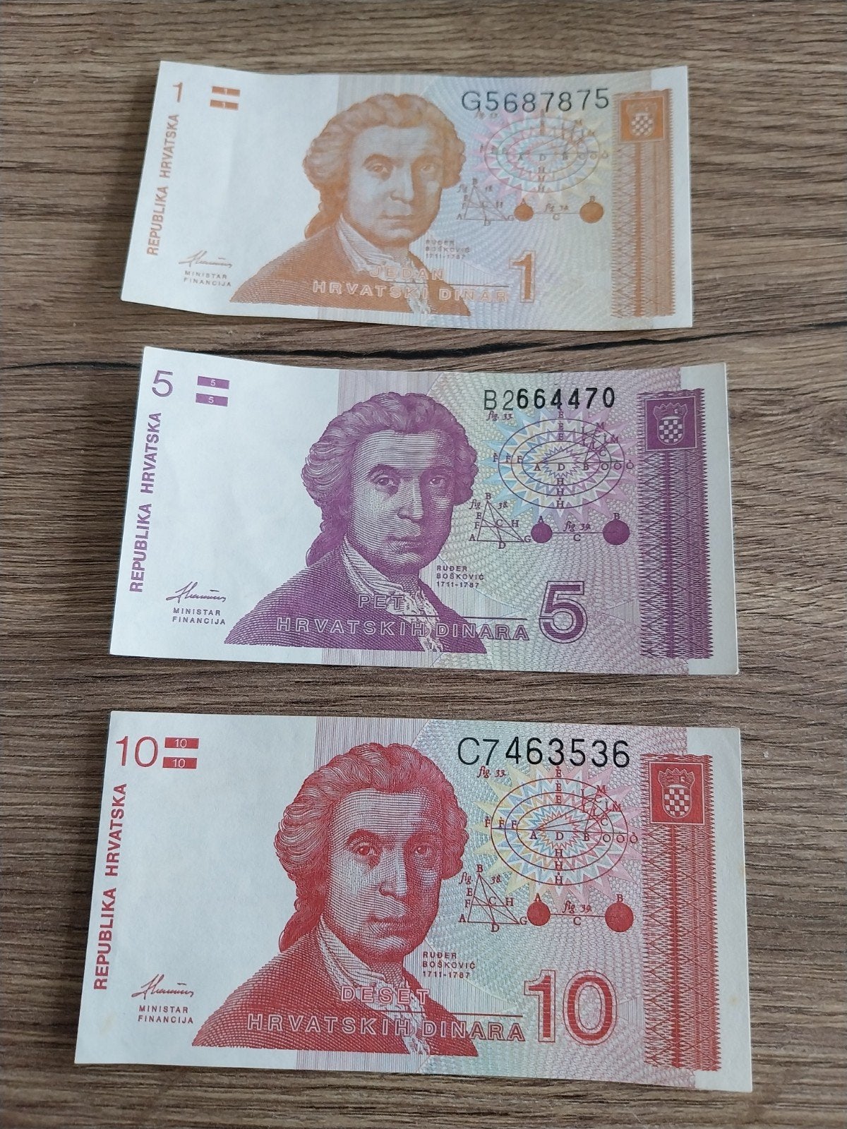 Set Kroatische Dinara Bankbiljetten (1, 5, 10 Dinara), Postzegels en Munten, Bankbiljetten | Europa | Eurobiljetten, Ophalen of Verzenden