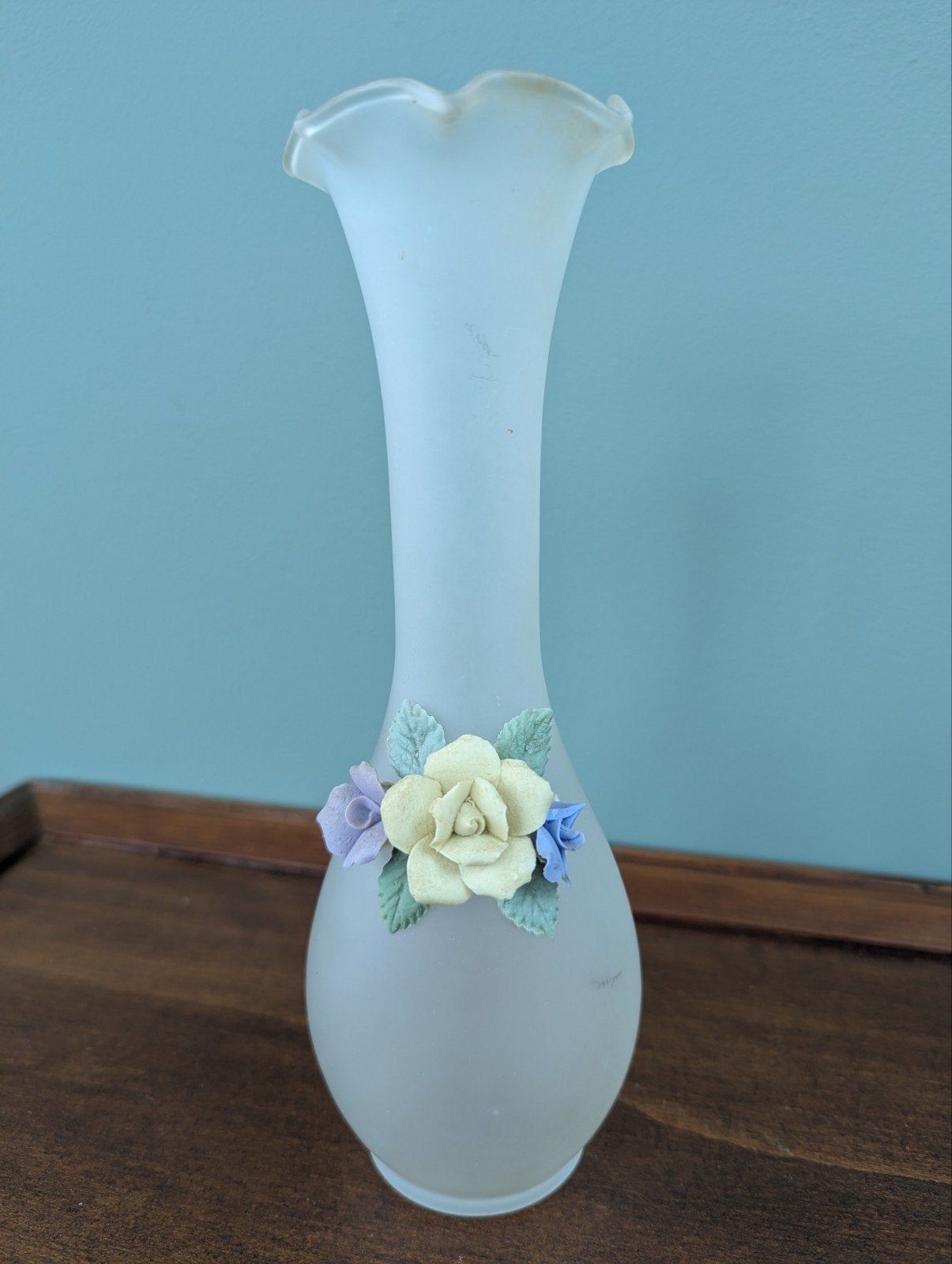 Prachtig Vintage Matglas Solifleur Vaasje., Ophalen of Verzenden