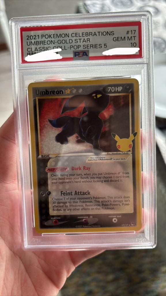 Umbreon Goldstar 17/17 - Pokemon 25th Celebrations PSA 10, Ophalen of Verzenden, Zo goed als nieuw