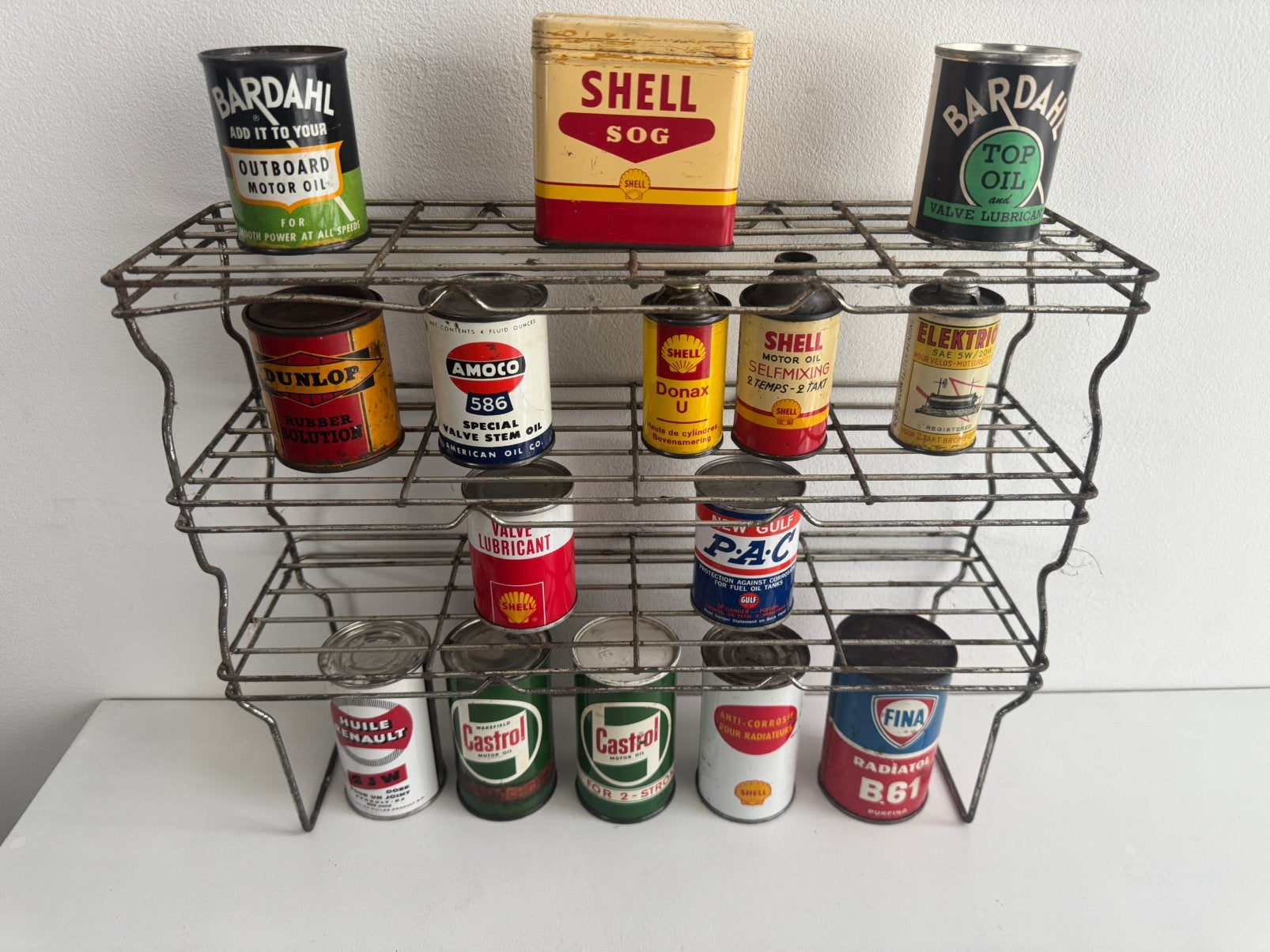 Retro vintage Rekje bv olie blikjes Shell of Dinky Toys etc, Ophalen of Verzenden, Gebruikt, Gebruiksvoorwerp