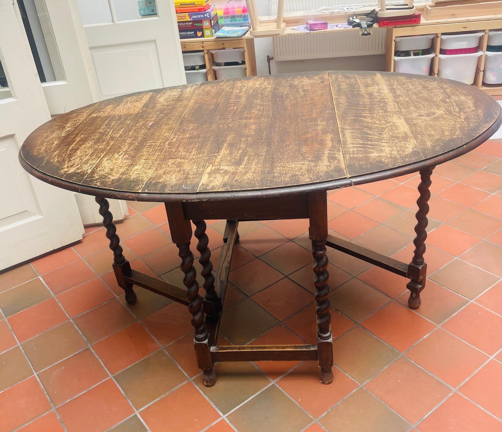 Antieke Gateleg Tafel - Ovaal, Uitschuifbaar, Antiek en Kunst, Antiek | Meubels | Tafels, Ophalen of Verzenden