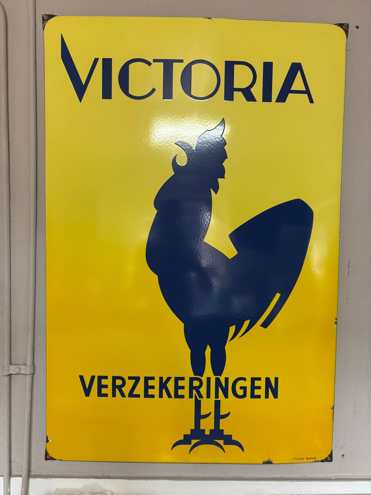 Emaille Reclamebord Victoria Verzekeringen Langcat Bussum, Ophalen, Gebruikt, Reclamebord