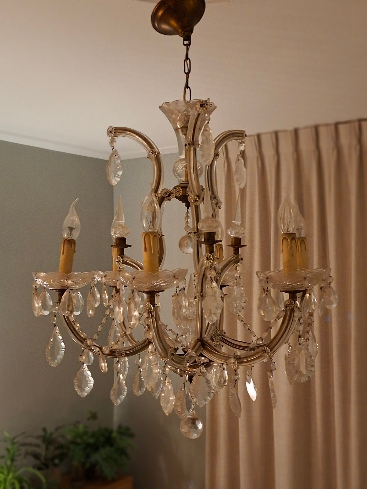 Antieke Franse kroonluchter, Ophalen, Gebruikt, E14 (klein), Glas
