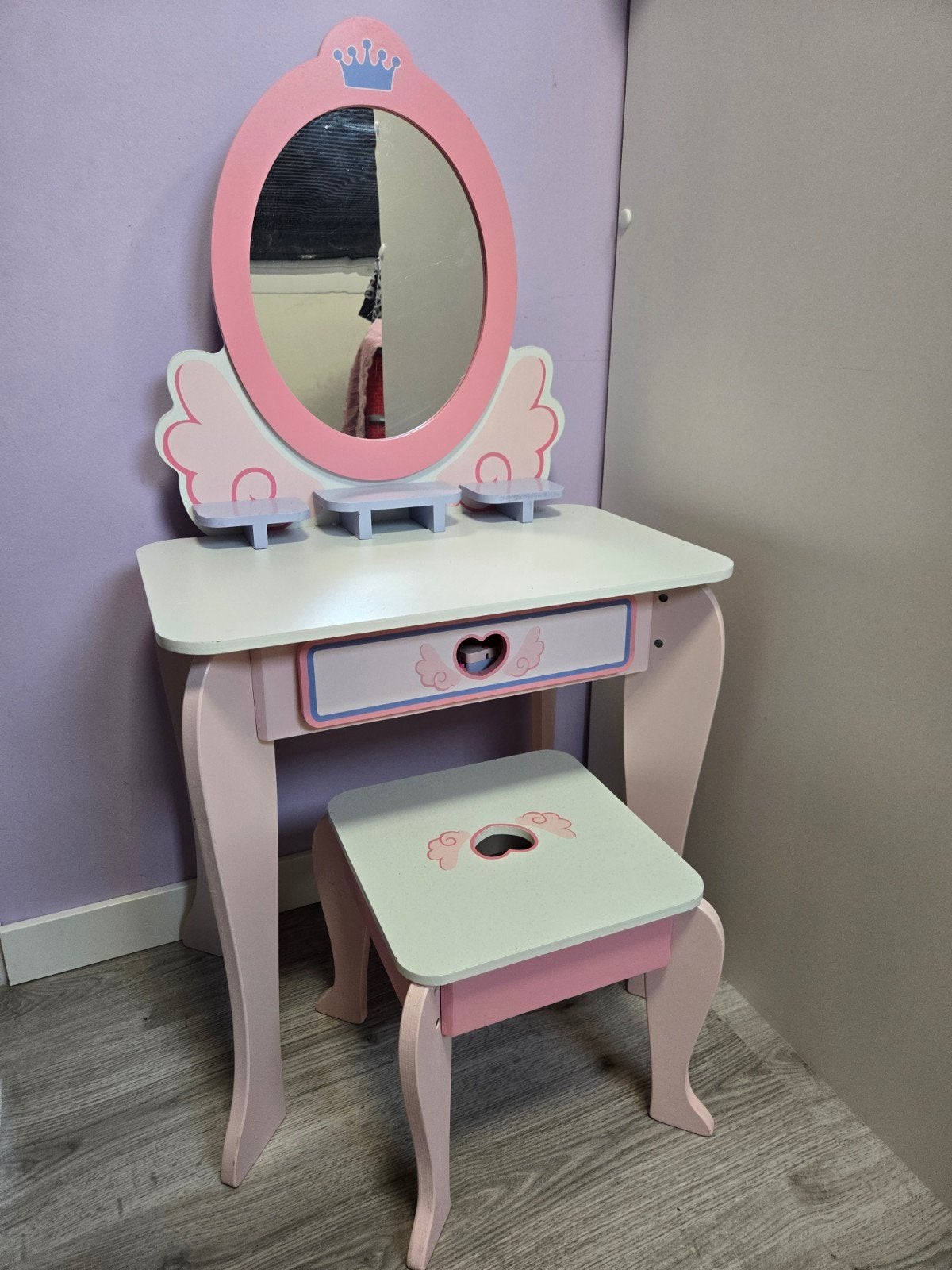 Prinsessen kaptafel met krukje - Roze/Wit, Ophalen, Gebruikt, Tafel
