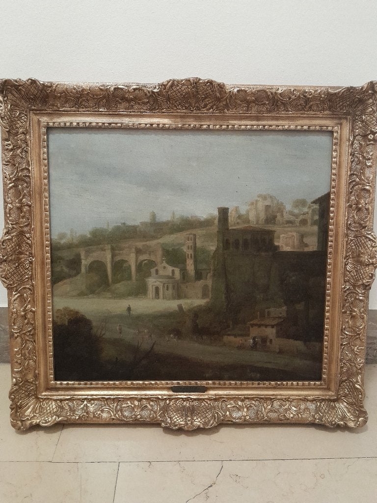 Schilderij zicht op het Forum Romanum in Rome - 17de eeuw, Doek, Ophalen of Verzenden, Landschap, Olieverf