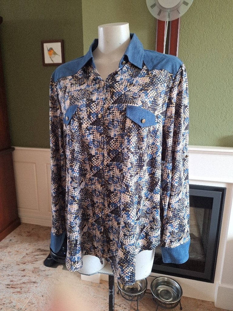 K-Design blouse 2XL XXL spijker look, K-design, Maat 46/48 (XL) of groter, Zo goed als nieuw, Verzenden