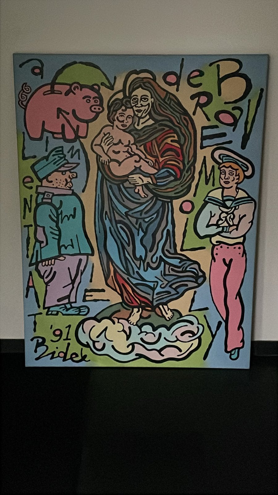Jan Willem Vaal (Bidet) - Kleurrijk 90x120  (1991), Antiek en Kunst, Ophalen of Verzenden, Overige materialen, Handgeschilderd