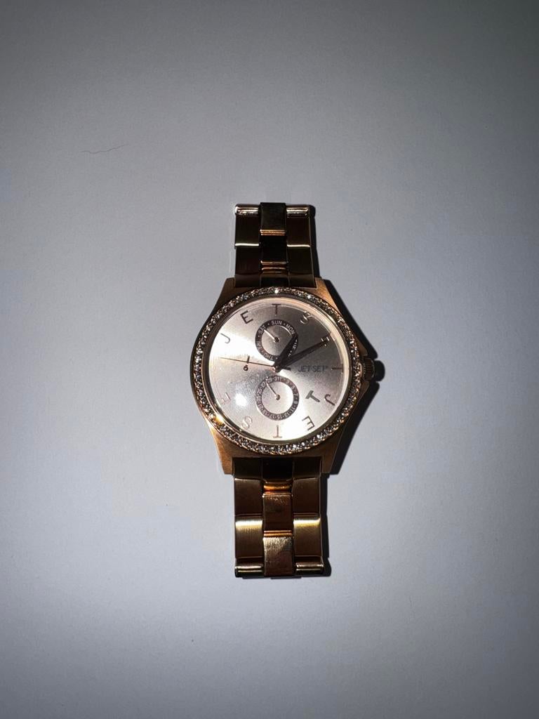 JetSet Horloge Roségoudkleurig met Strass, Overige merken, Polshorloge, Ophalen of Verzenden, Zo goed als nieuw