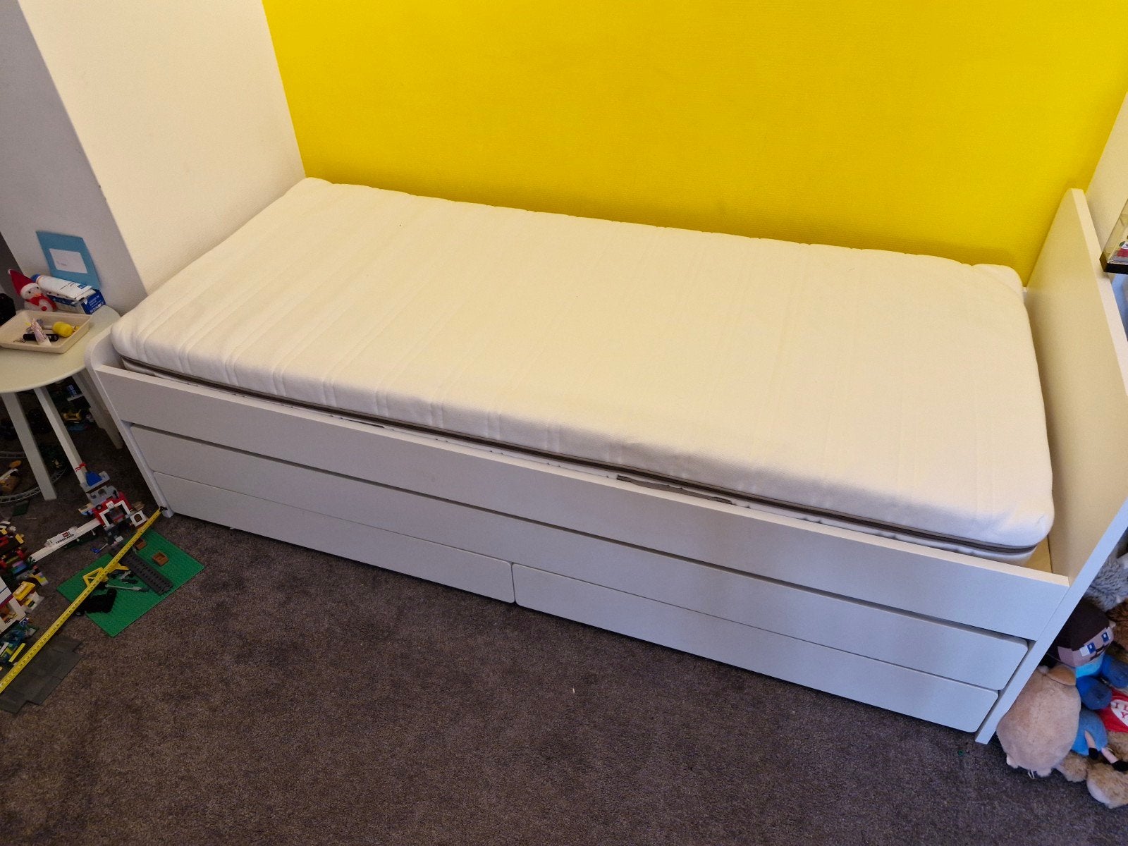IKEA SLÄKT bed met logeerbed en lades 90x200, 90 cm, Eenpersoons, Wit, Ophalen of Verzenden