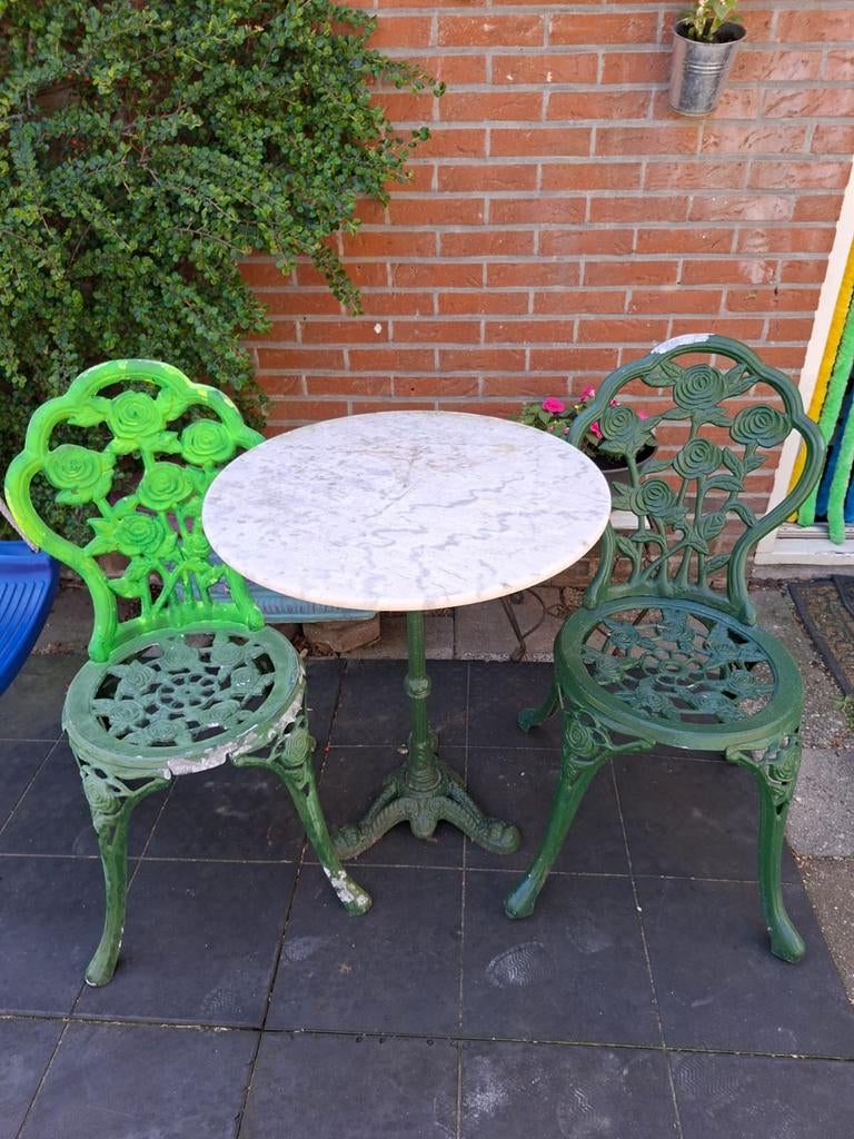 Bistro tuin set gietijzer, Ophalen, Gebruikt, Overige materialen, 2 zitplaatsen