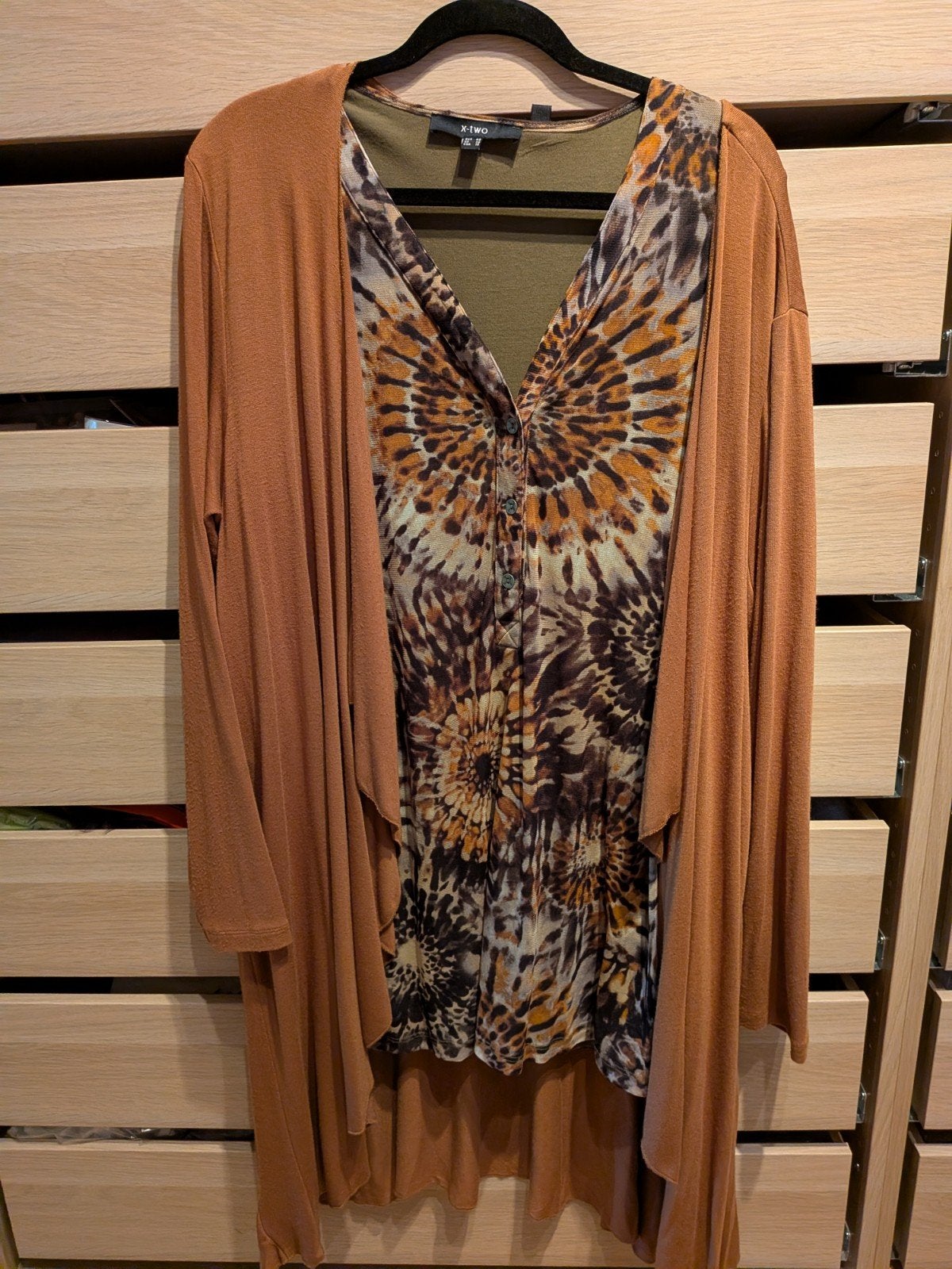 X-Two Tuniek met Cardigan Look - Maat 50/52, X-Two, Meerkleurig, Blouse of Tuniek, Ophalen of Verzenden
