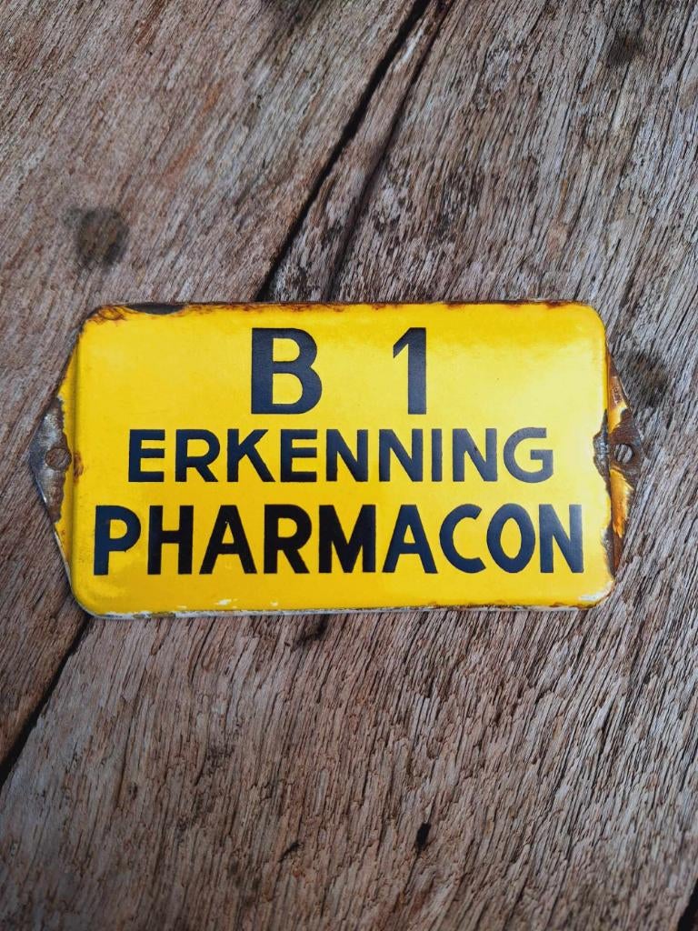Emaille deurpostje, bordje B1 Erkenning Pharmacon., Verzamelen, Merken en Reclamevoorwerpen, Reclamebord, Gebruikt, ., Ophalen of Verzenden
