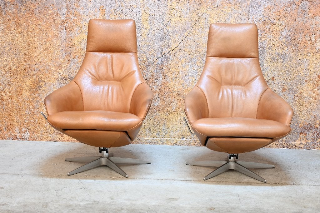 ZGANieuw! cognackleurige leren Gealux design relaxfauteuil, 75 tot 100 cm, Ophalen of Verzenden, Zo goed als nieuw, Gealux