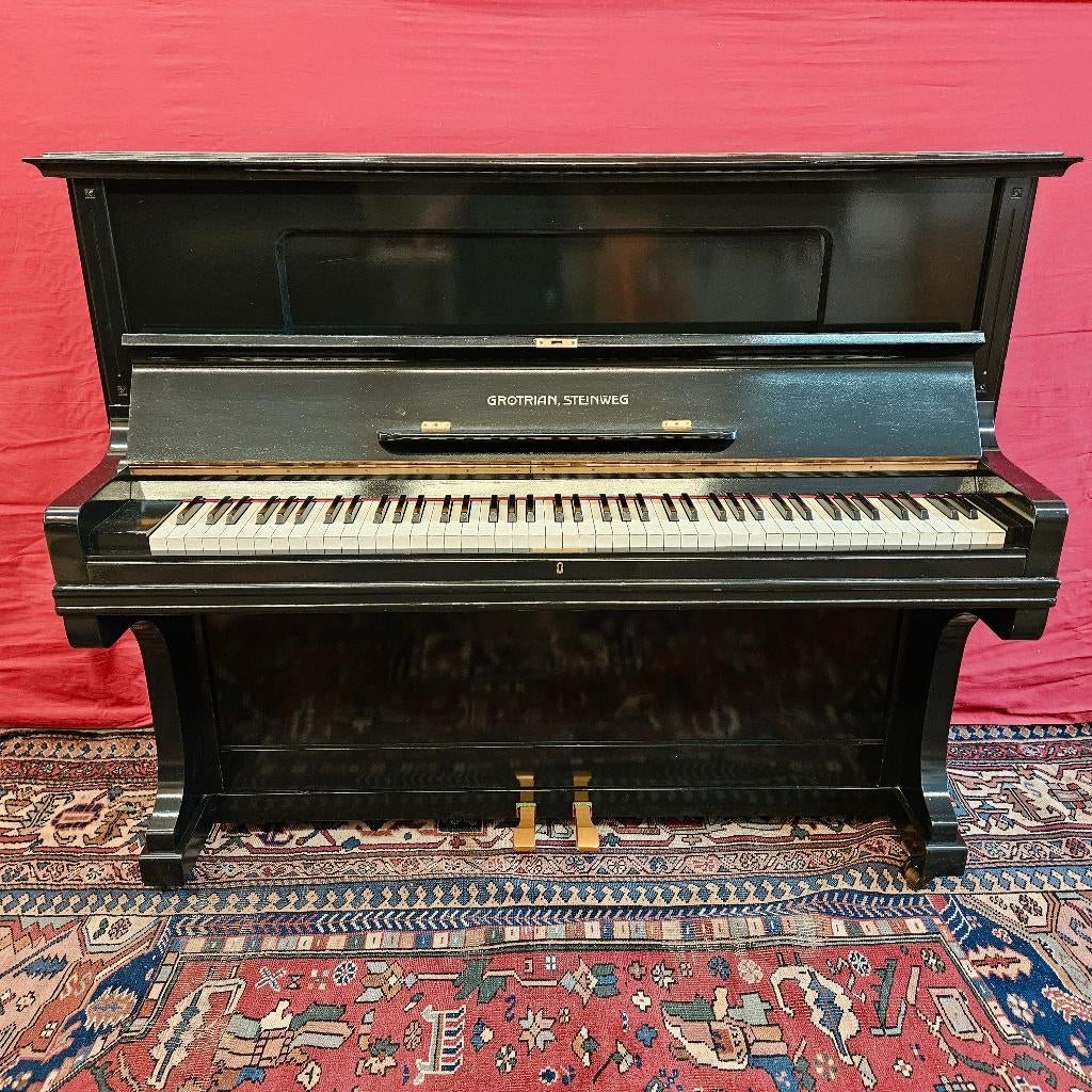 Zwarte gereviseerde Grotrian Steinweg piano, Muziek en Instrumenten, Ophalen, Gebruikt, Zwart, Piano