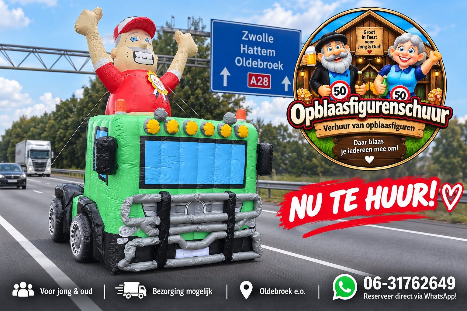 Abraham Trucker Opblaasfiguur te huur, Ophalen of Verzenden, Gebruikt, Abraham of Sarah