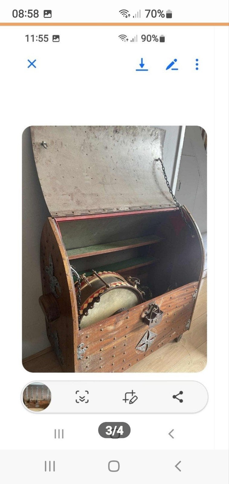 Antieke houten kist met metalen beslag, Ophalen of Verzenden