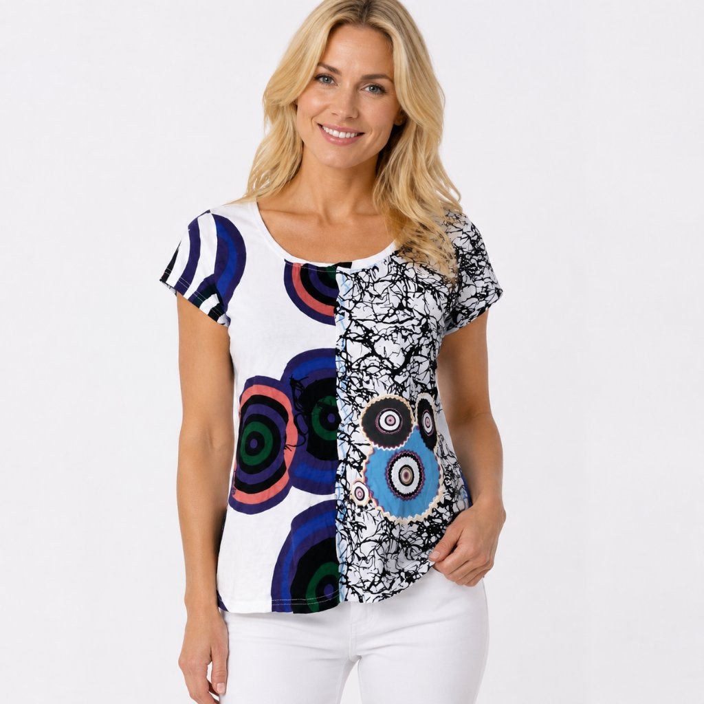 Kleurrijke Kenza Top met Artistieke Print - Maat 36/38 (S/M), Kleding | Dames, Meerkleurig, Ophalen of Verzenden, Korte mouw, Maat 36 (S)