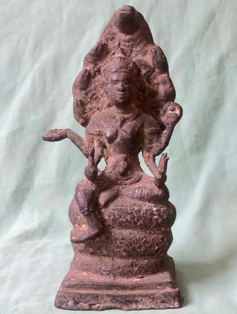 Bronzen Buddha Muchalinda, van ca 1900 4 armen, Antiek en Kunst, Handgemaakt, Ophalen of Verzenden, 14 cm, Overige herkomsten