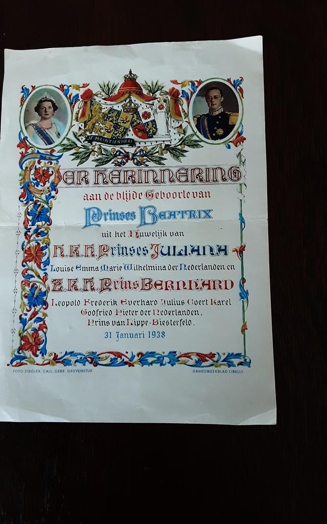 Terherinnering geboorte Prinses Beatrix, Verzamelen, Koninklijk Huis en Royalty, Ophalen of Verzenden
