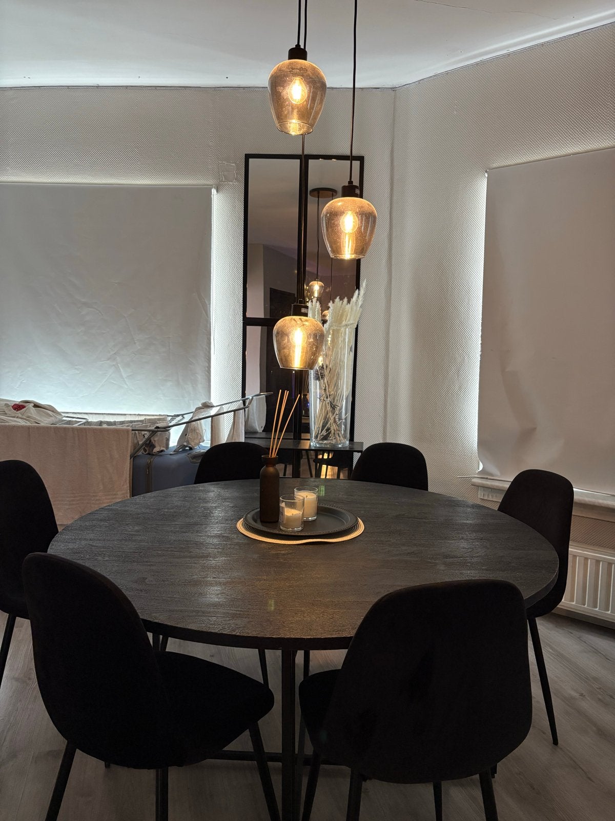 Ronde eettafel met 5 stoelen, Huis en Inrichting, Tafels | Eettafels, Ophalen, Gebruikt, 100 tot 150 cm, Rond