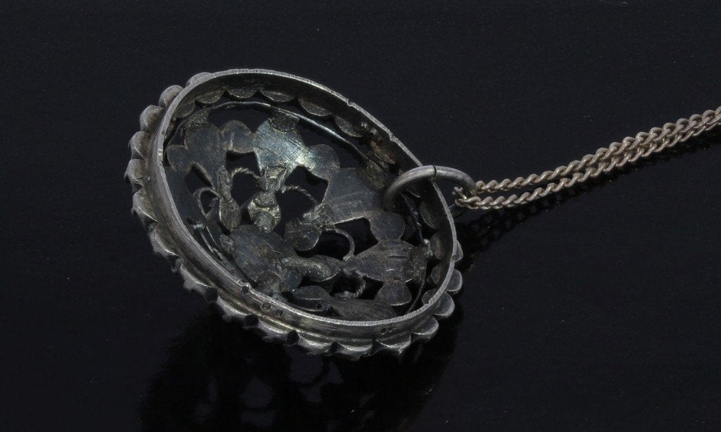 Diamanten antieke hanger zilveren gourmet ketting dames, Ophalen of Verzenden, Zilver, Ketting, Met edelsteen