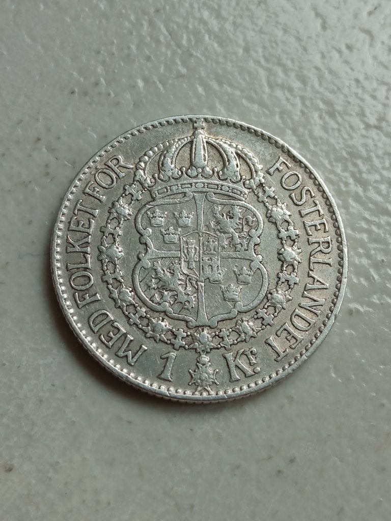 Zweden 1 kroon 1935., Ophalen of Verzenden, Overige landen, Losse munt, Zilver