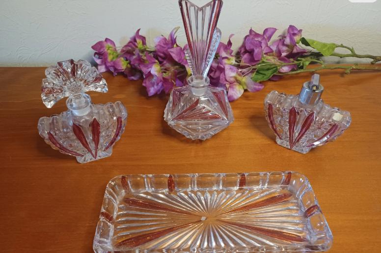 Prachtige Vintage Art Deco Kaptafelset / Parfumset (4-delig), Ophalen of Verzenden