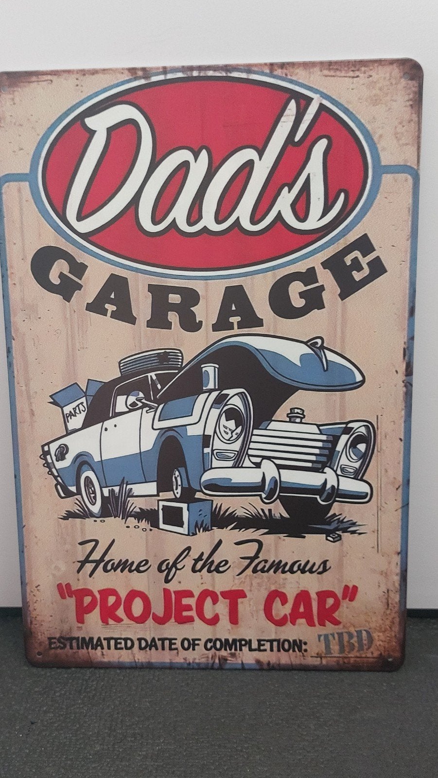 Dad's Garage Project Car Bord - Vintage Look Metaal, Vintage, Meerkleurig, Nieuw, Ophalen of Verzenden