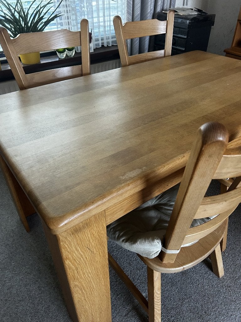 eettafel met stoelen, Huis en Inrichting, Ophalen, Gebruikt, Eikenhout, 50 tot 100 cm