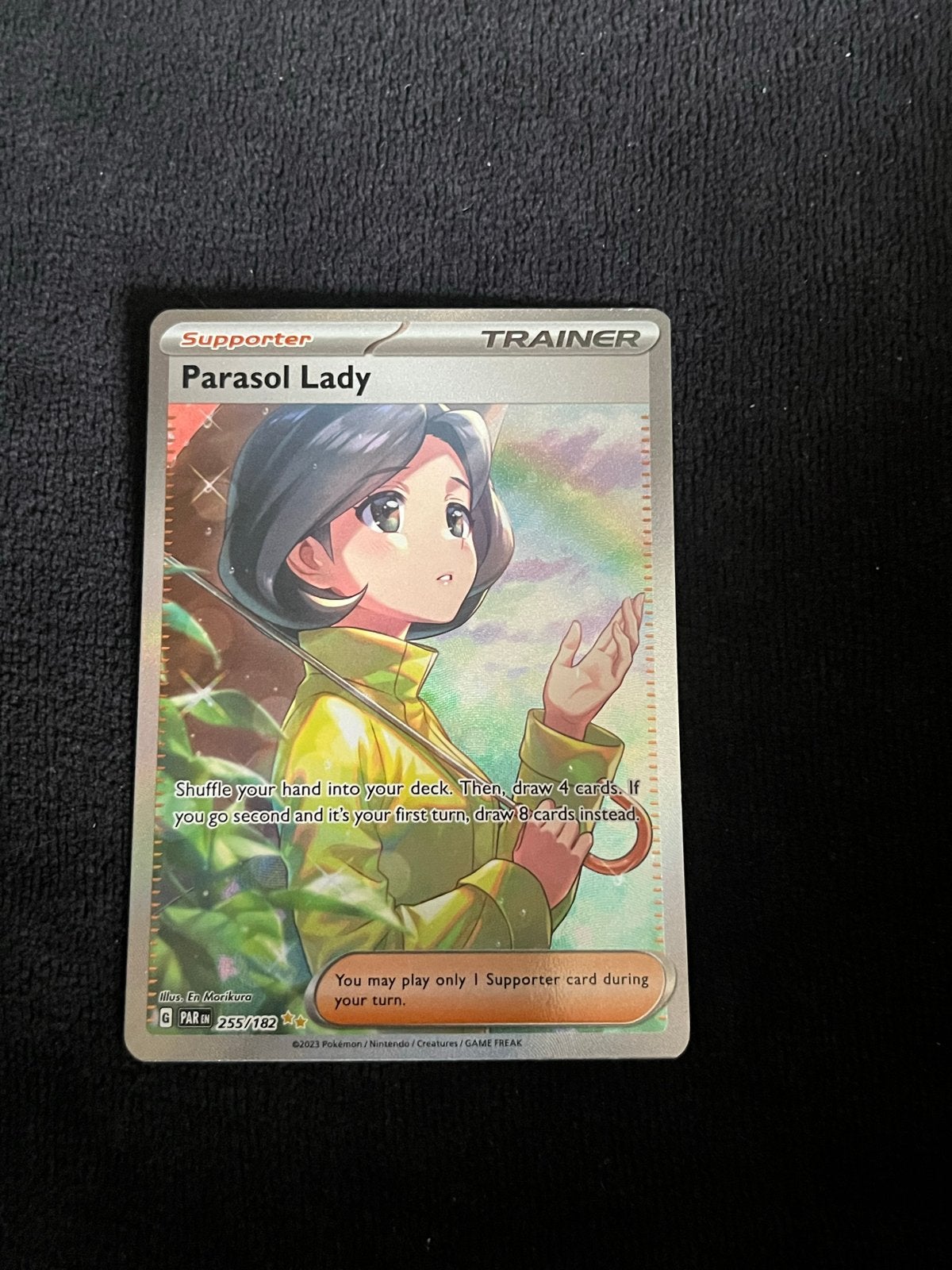 Parasol Lady 255/182 Paradox Rift NM Pokémon Kaart, Ophalen of Verzenden, Zo goed als nieuw, Losse kaart, Foil