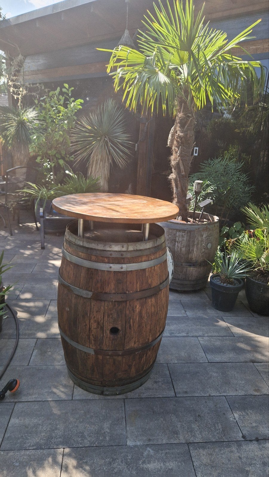 Bartafel statafel uniek met massief houten mangoblad Zevenaa, Tuin en Terras, Ophalen, Zo goed als nieuw, Rond
