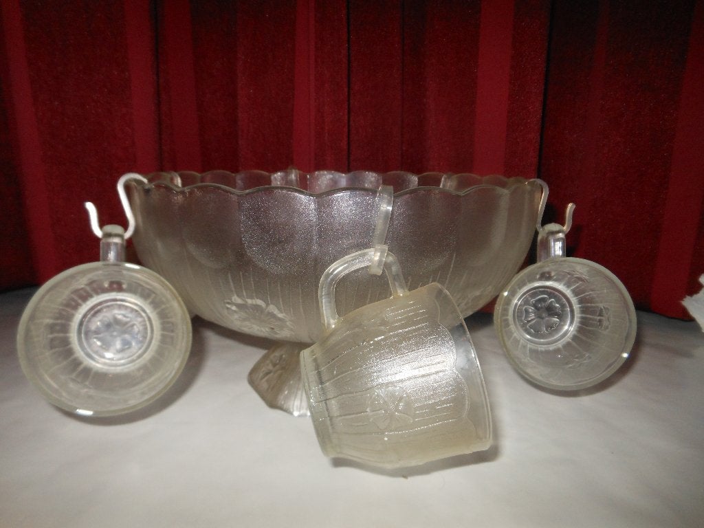 Vintage Glazen Punch Bowl Set met Haken en Kopjes, Ophalen, Gebruikt, Vintage, Glas