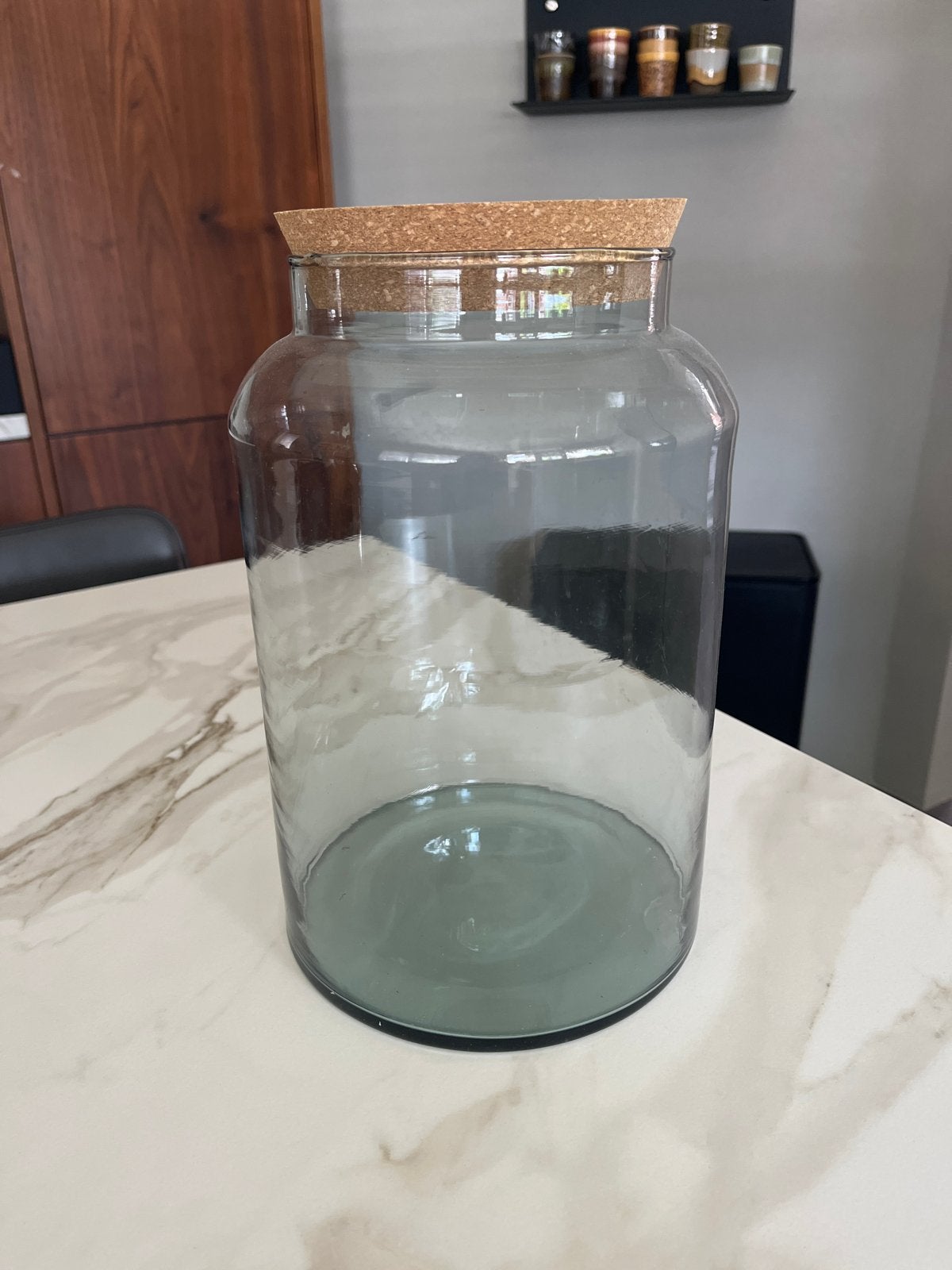 Grote glazen terrarium pot met kurken deksel, Ophalen, Zo goed als nieuw, Modern, Glas