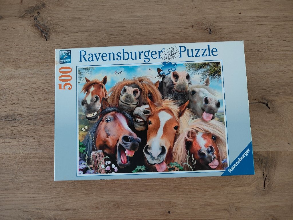 Ravensburger puzzel Paarden Selfie 500 stukjes, Ophalen of Verzenden, 500 t/m 1500 stukjes, Zo goed als nieuw, Legpuzzel