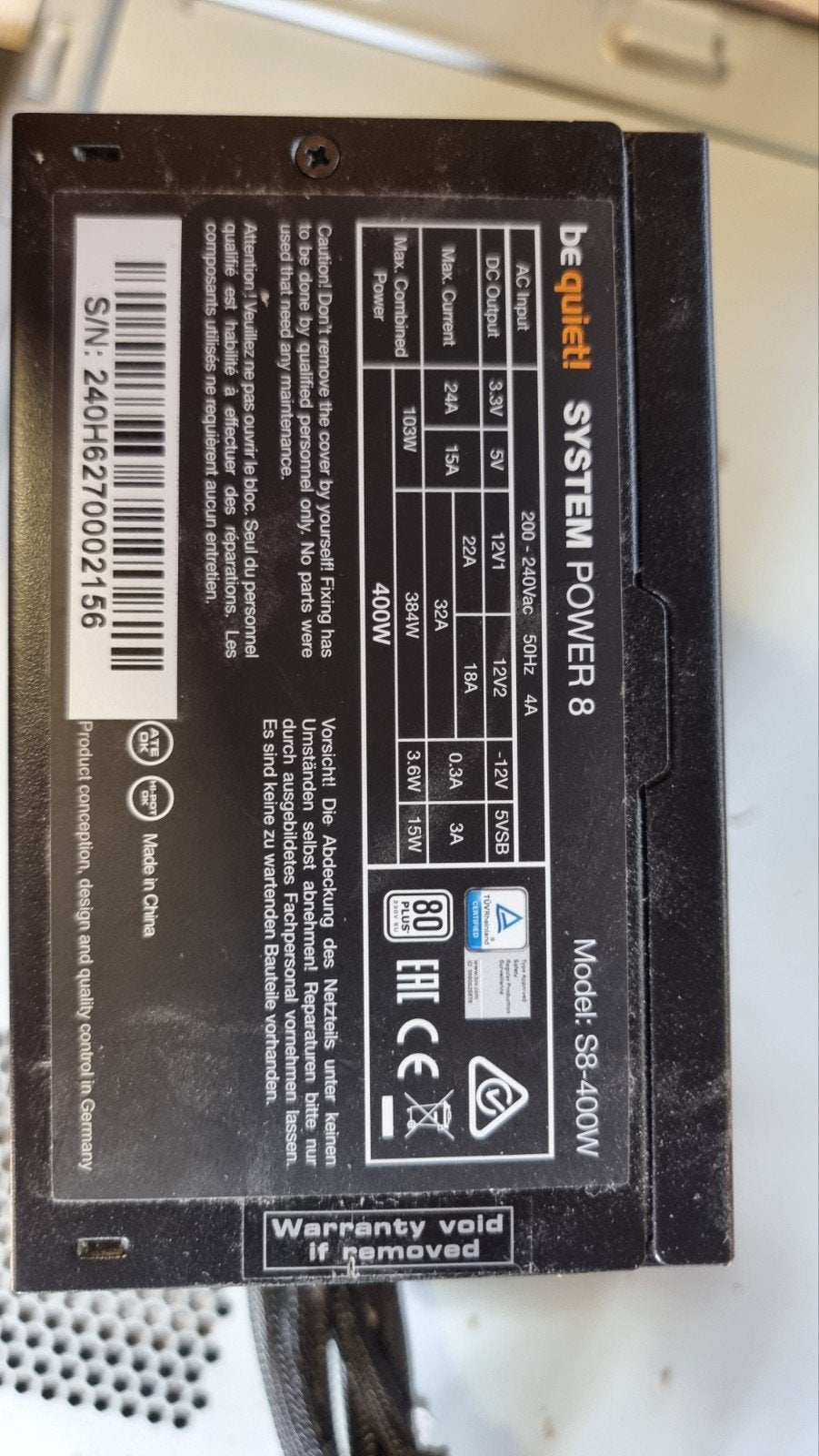Be Quiet! System Power 8 400W Voeding (PSU), Computers en Software, Ophalen of Verzenden